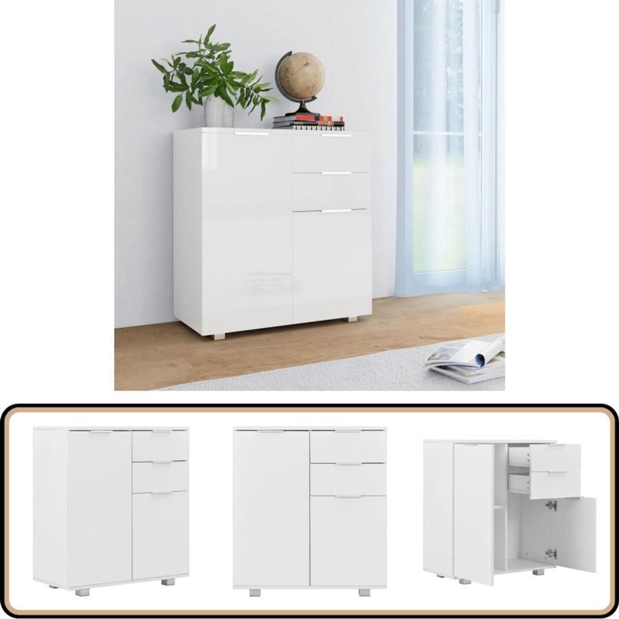VidaXL Dressoir Hoogglans Wit 71x35x80 cm Dressoir Kast Witte Dressoirs Hoogglans Dressoir Salontafel Opslagoplossing
