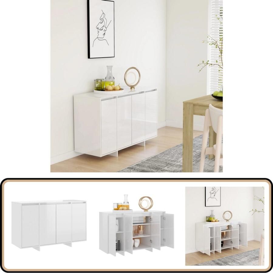 VidaXL Dressoir Hoogglans Wit Bewerkte Hout 120x41x75cm Dressoir Bijzettafel Salontafel Opbergkast Buffetkast - Foto 2