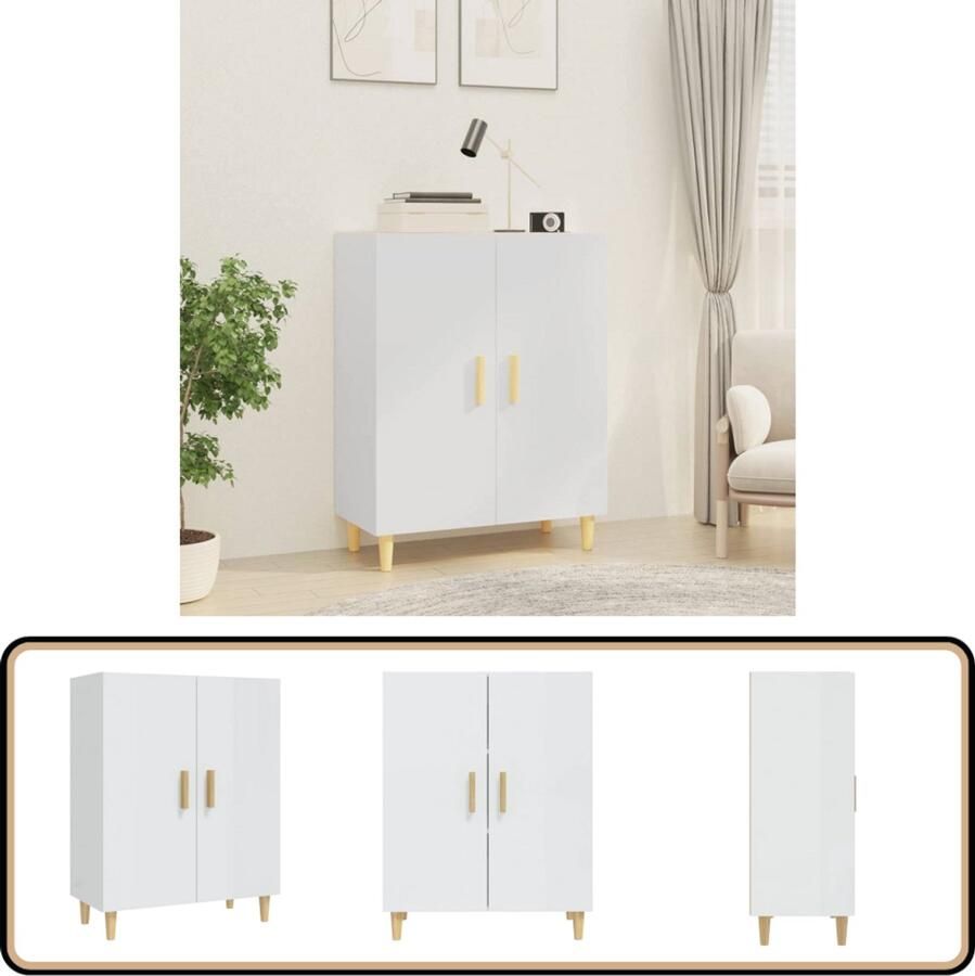 VidaXL Dressoir Hoogglans Wit Bewerkte Hout 70x34x90 cm Dressoir Buffetkast Houten Dressoir Hoogglans Wit Vintage Dressoir