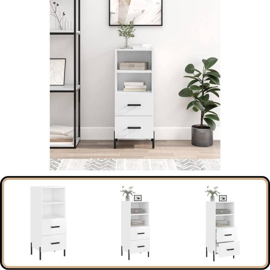 VidaXL Dressoir Hoogglans Wit Stijlvol & Functioneel Dressoir Modern Dressoir Witte Dressoir Houten Dressoir Opbergmeubel