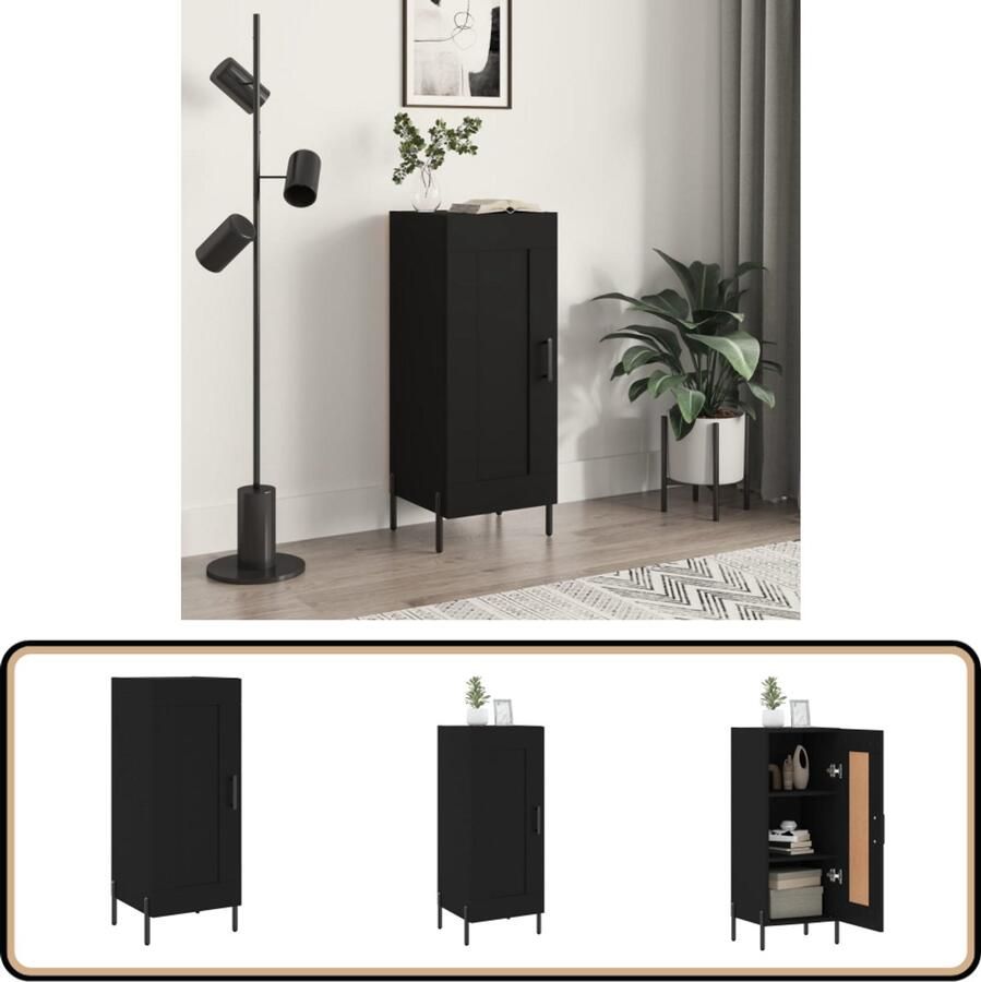 VidaXL Dressoir Hout en Metaal Zwart 90 cm Dressoir Zwarte Dressoirs Houten Dressoir Modern Dressoir Tv Meubel - Foto 2