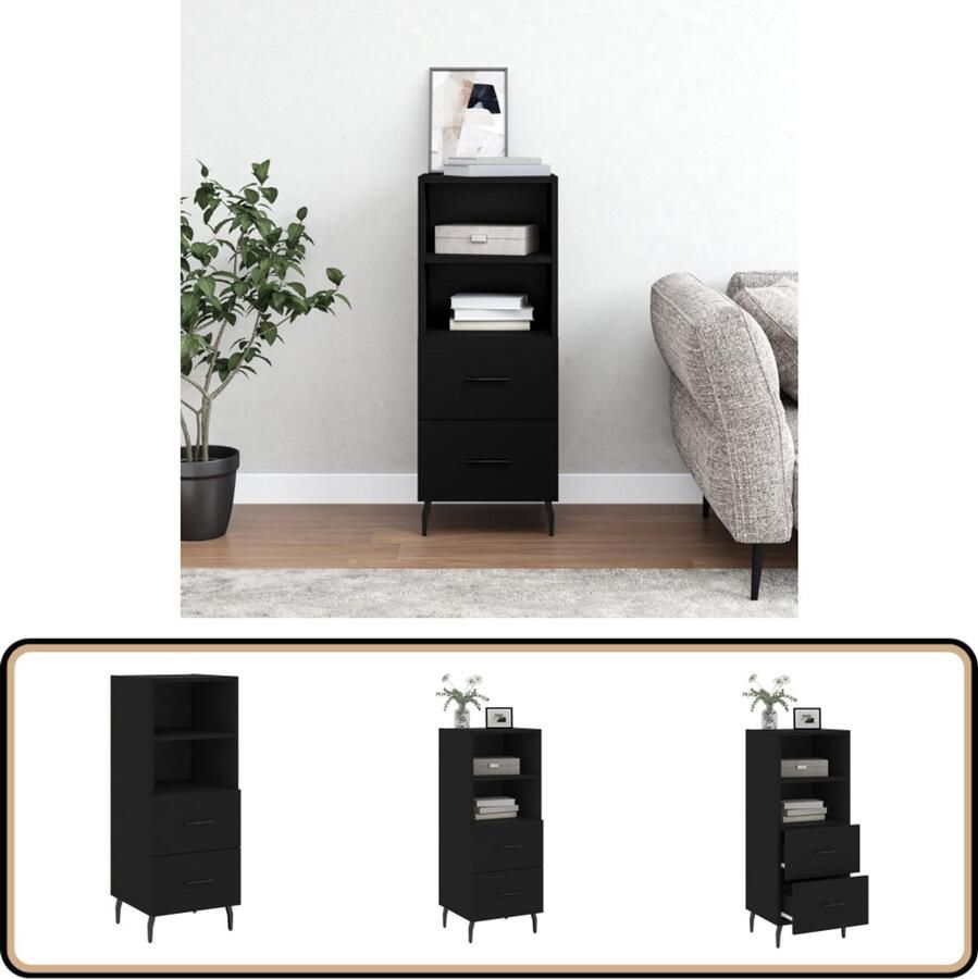 VidaXL Dressoir Hout en Metaal Zwart 90 cm Hoog Modern Dressoir Zwarte Dressoir Houten Dressoir Met Lade Opbergdressoir - Foto 2