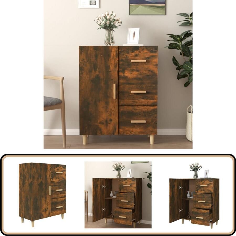 VidaXL Dressoir Hout Gerookt Eiken 69 5x34x90 cm Dressoir Houten Dressoir Gerookte Eiken Meubels Opbergmeubel Salontafel - Foto 2