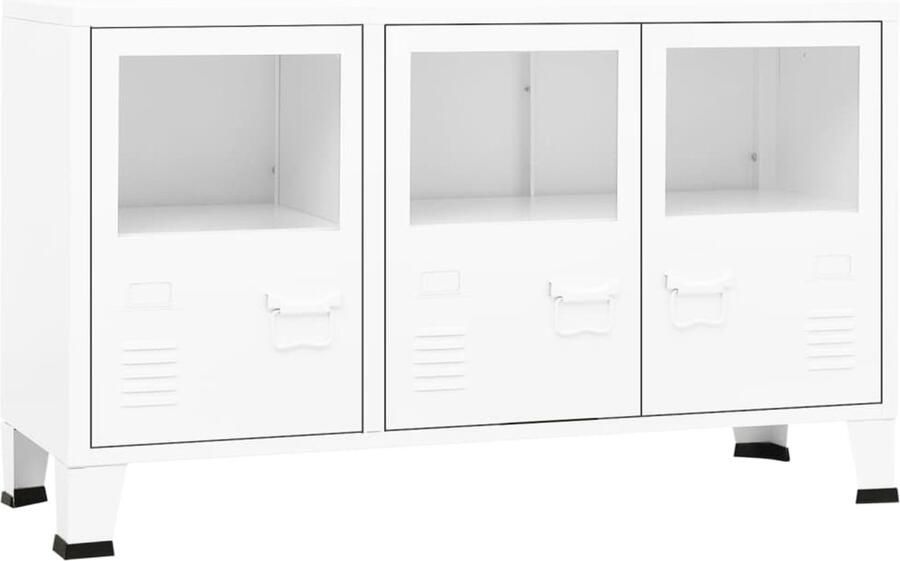 VidaXL Dressoir Industrieel 105x35x62 cm Wit Dressoir Industrieel Design Wit Dressoir Metaaldressoir Glasedissoir