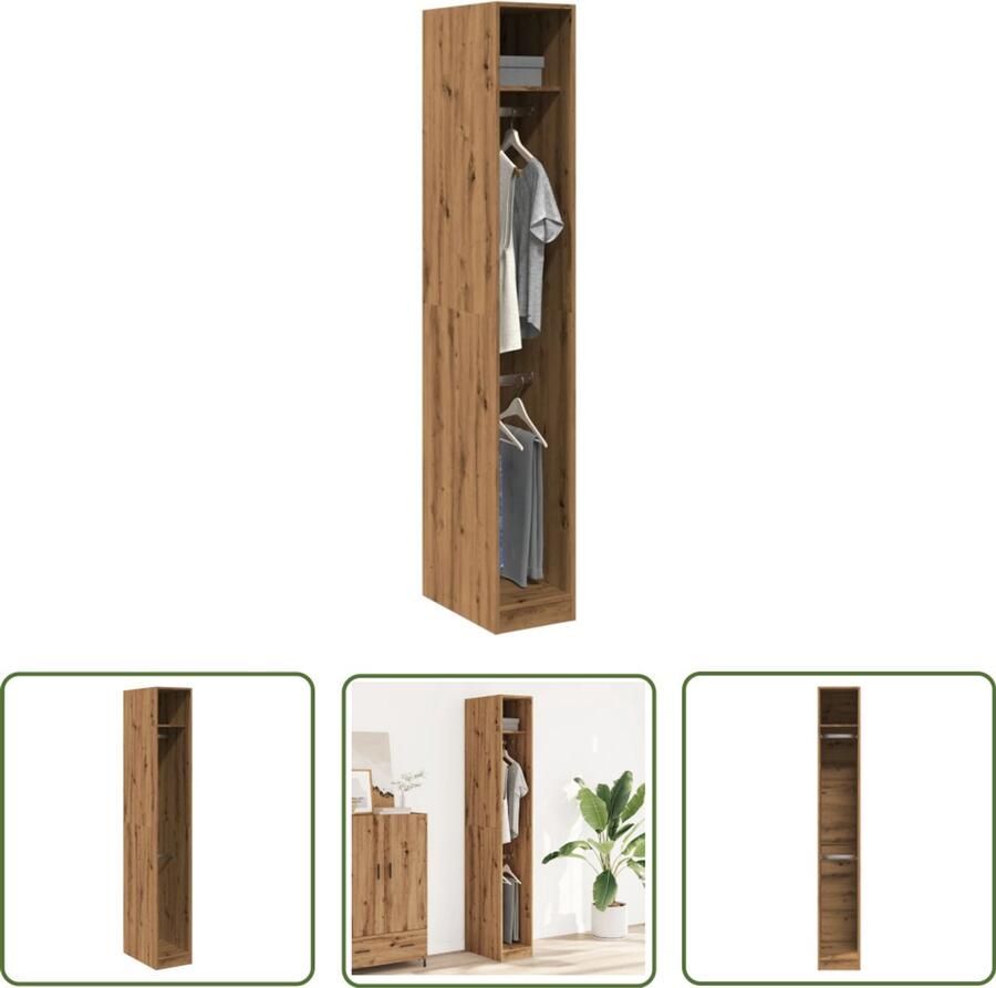 The Living Store Kledingkast 30x50x200 cm bewerkt hout artisanaal eikenkleur Kledingkast Dressoir Opslagoplossing Houten Kast Vintage Kast