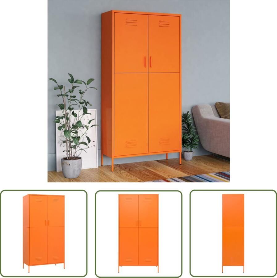 The Living Store Kledingkast Staal 90 x 50 x 180 cm 4 verstelbare schappen Kledingkast Dressoir Opbergkast Staalkast Oranjekast - Foto 2