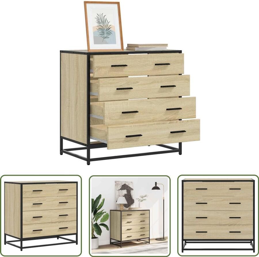 VidaXL Ladekast 70x41x70 cm bewerkt hout sonoma eikenkleurig Ladekast Dressoir Opbergkast Houten Ladekast Sonoma Eiken