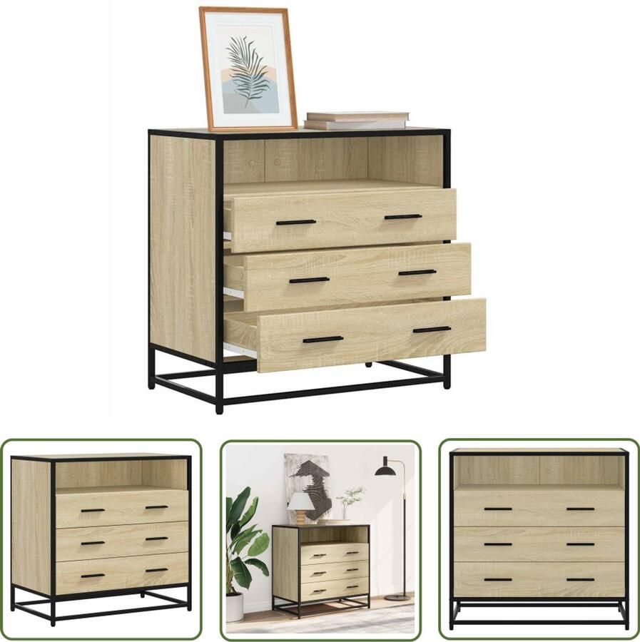 VidaXL Ladekast 70x41x70 cm bewerkt hout sonoma eikenkleurig Ladekast Dressoir Opbergkast Houten Meubel Sonoma Eiken