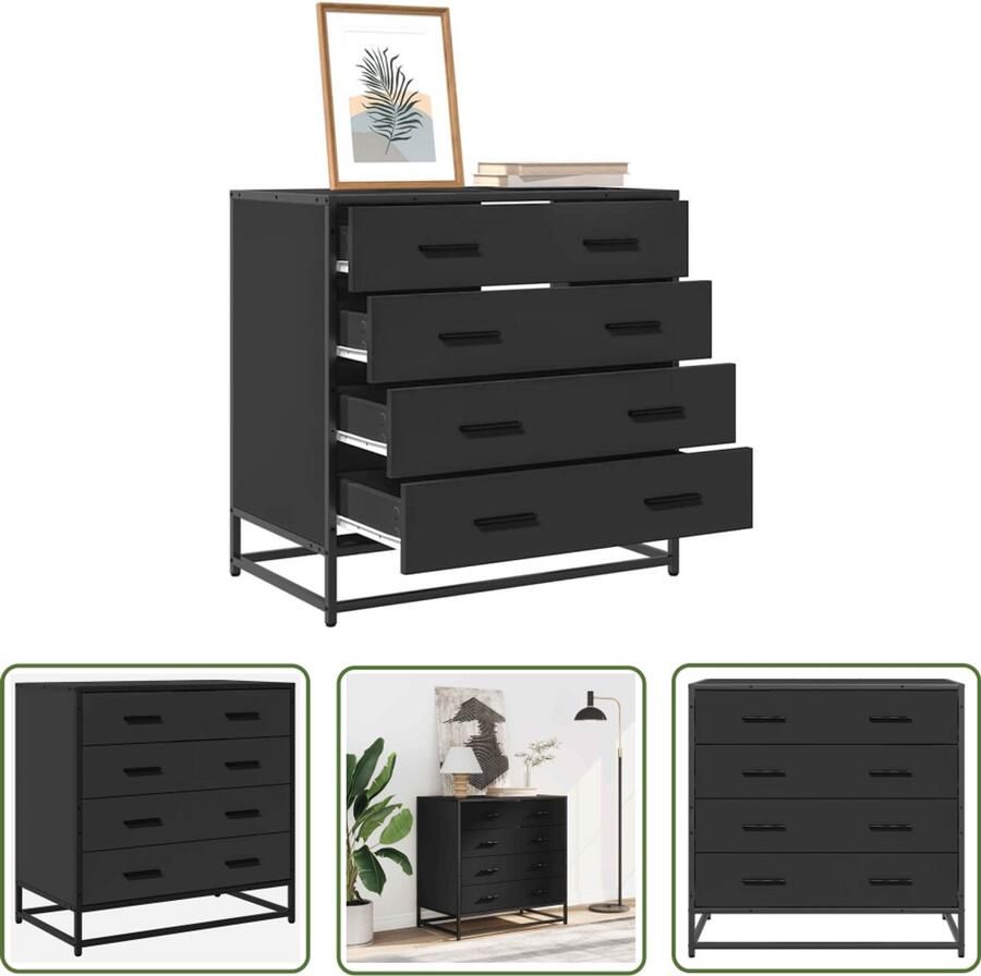 VidaXL Ladekast 70x41x70 cm bewerkt hout zwart Ladekast Dressoir Opbergkast Houten Kast Zwarte Kast