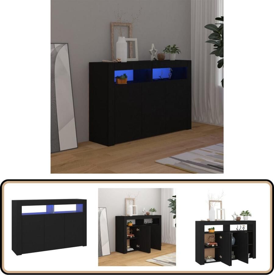 VidaXL Dressoir LED 115 5x30x75 cm Zwart Dressoir Led Verlichting Tv Stand Salontafel Houten Meubels - Foto 2
