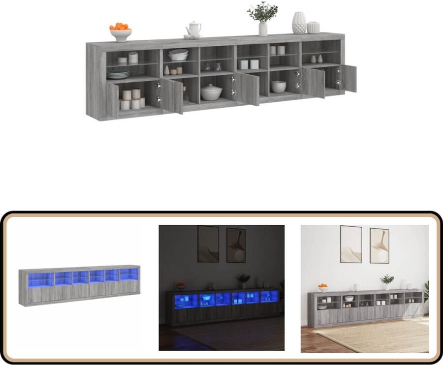 VidaXL Dressoir LED 283x37x67 cm Sonoma Eiken Dressoir LED-verlichting Grijze Kast Houten Dressoir Salontafel - Foto 2