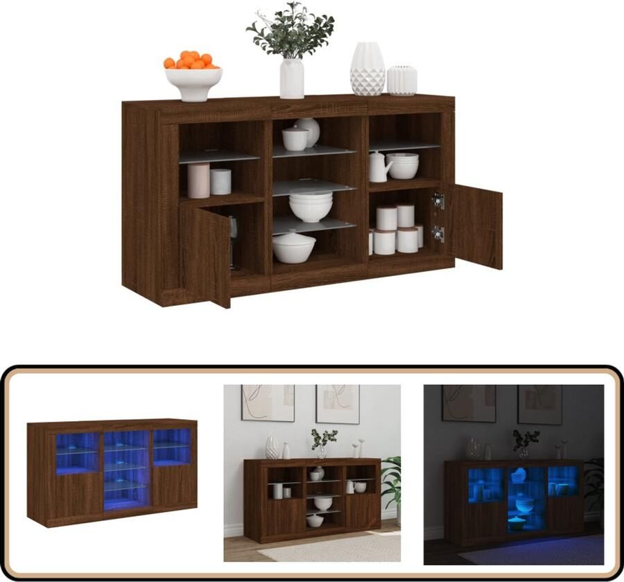 VidaXL Dressoir LED-verlichting 123x37x67 cm Bruin Eiken Modern Dressoir Led Verlichting Houten Dressoir Opbergdressoir Tv Kast