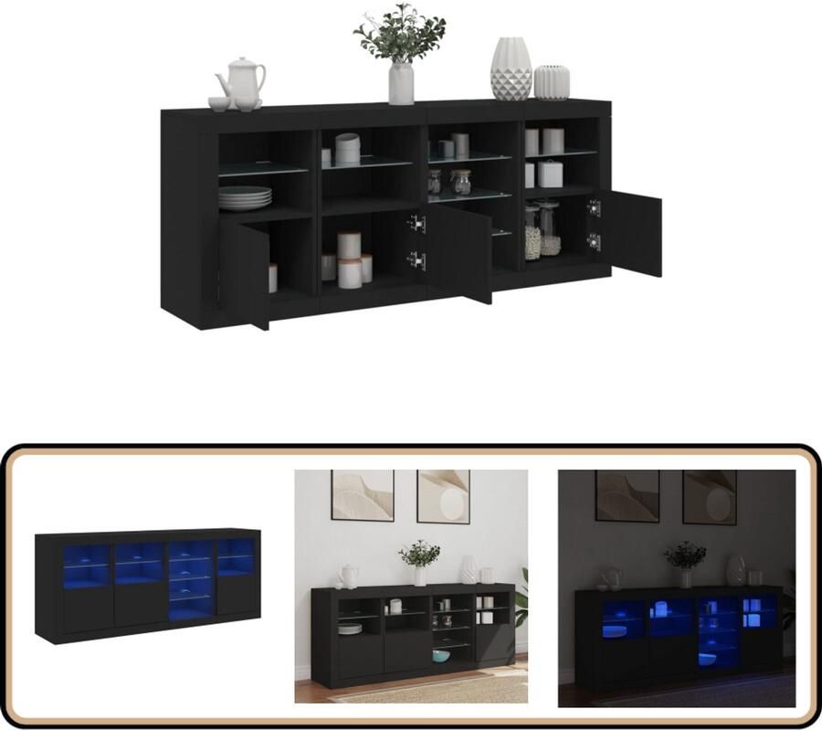 VidaXL Dressoir LED verlichting 164x37x67 cm Zwart Modern Dressoir Led Verlichting Opberg Kast Tv Meubel Woonkamer Meubilair - Foto 2