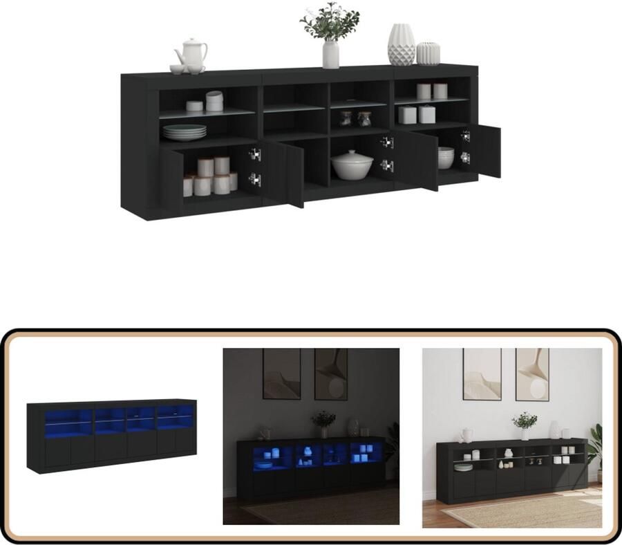 VidaXL Dressoir LED-verlichting 202x37x67 cm Zwart Dressoir Modern Design Led Verlichting Rgb Licht Zwarte Kast - Foto 2