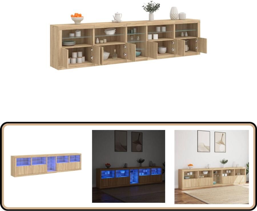 VidaXL Dressoir LED-verlichting 283x37x67 cm Eikenkleur Dressoir Modern Dressoir Led Dressoir Salontafel Tv Tafel