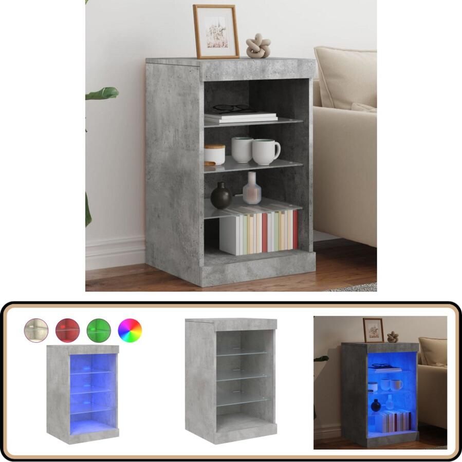 VidaXL Dressoir LED-verlichting 41x37x67 cm Grijs Modern Dressoir Led Verlichting Buffetkast Tv Kast Opbergkast