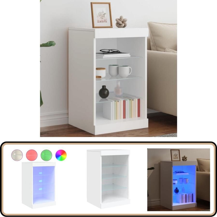 VidaXL Dressoir LED Verlichting 41x37x67 cm Wit Dressoir Buffetkast Led Verlichting Houten Kast Modern Interieur