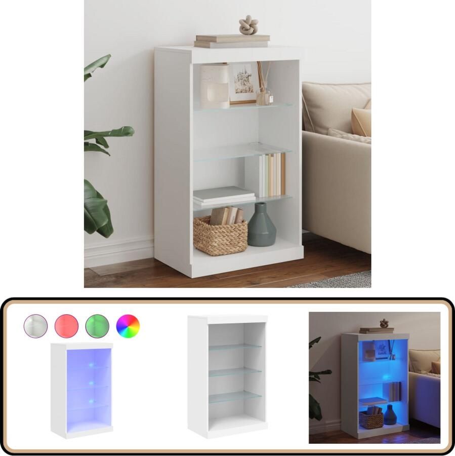 VidaXL Dressoir LED Verlichting 60 5x37x100 cm Wit Moderne Kast Led Dresser Tv Stand Salontafel Opslagoplossing