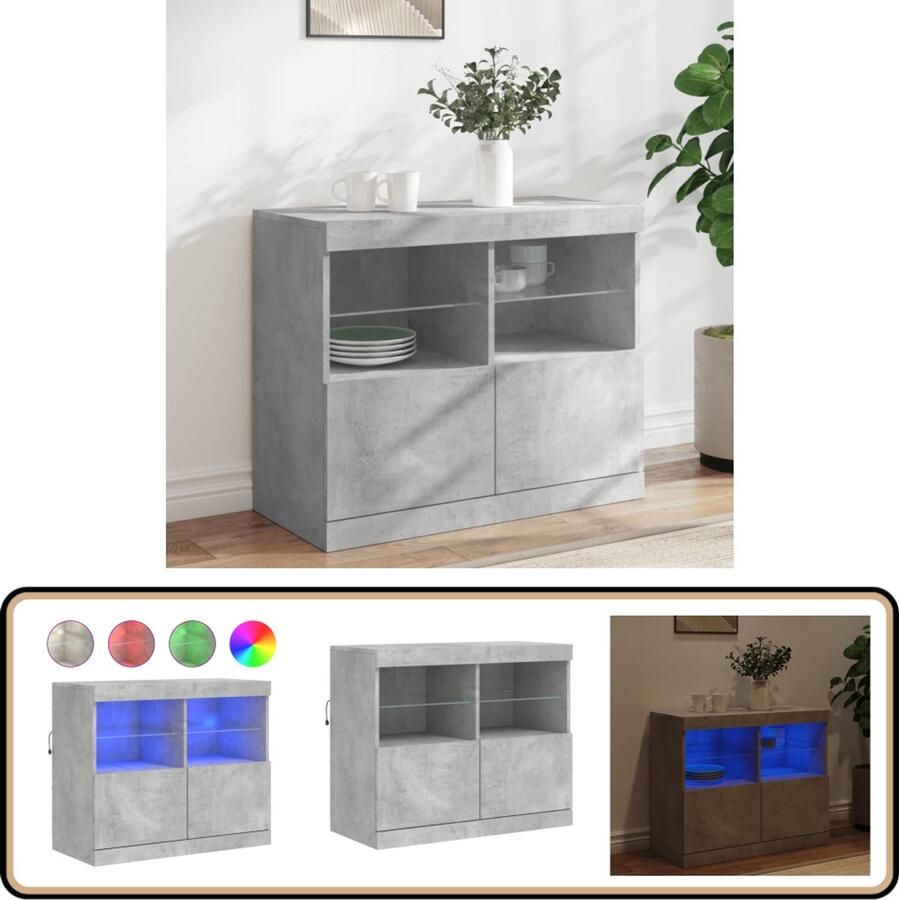 VidaXL Dressoir LED Verlichting Betongrijs 81x37x67 cm Moderne Kast Dressoir Buffettafel Led Verlichting Betongrijs