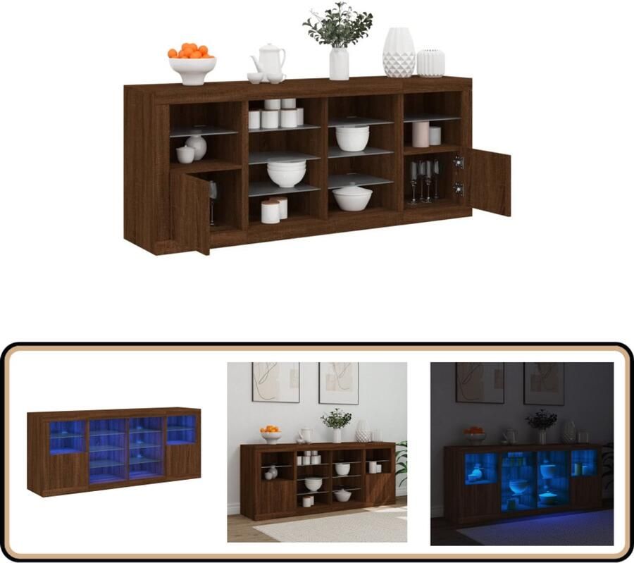 VidaXL Dressoir LED Verlichting Bruin Eiken 163x37x67 cm Modern Dressoir Led Dressoir Tv Meubel Bergruimte Kastdeur - Foto 2