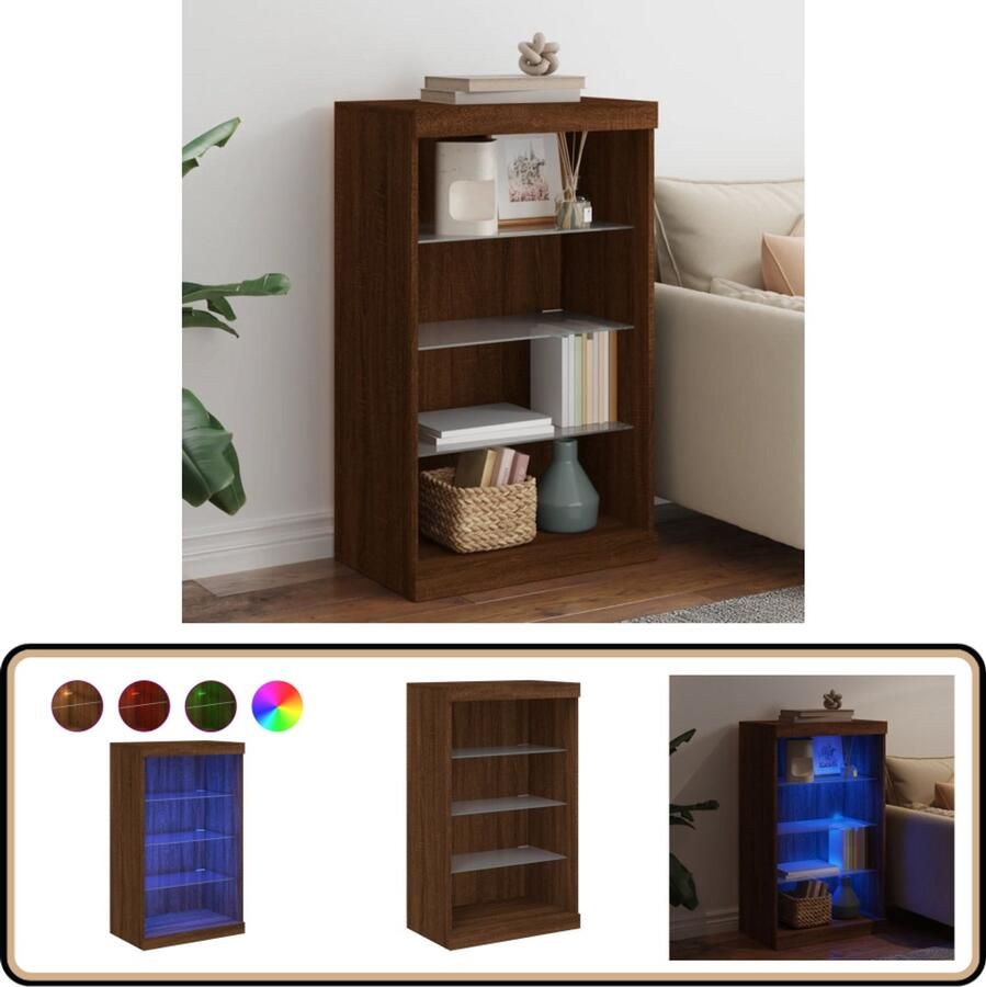 VidaXL Dressoir LED-verlichting Bruin eiken 60 5x37x100 cm Dressoir Buffetkast Modern Dressoir Led Verlichting Houten Kast