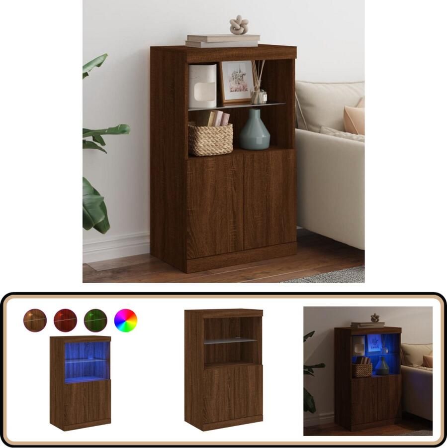 VidaXL Dressoir LED Verlichting Bruineiken 60 5x37x100 cm Dressoir Kast Led Verlichting Modern Dressoir Houten Dressoir Bruine Eiken Kleurt - Foto 2