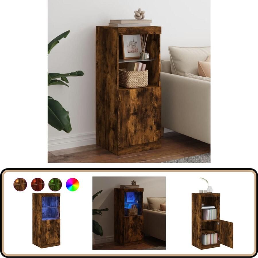 VidaXL Dressoir LED-verlichting Gerookt Eiken 41x37x100cm Dressoir Modern Design Led Verlichting Rgb Licht Opbergkast - Foto 2