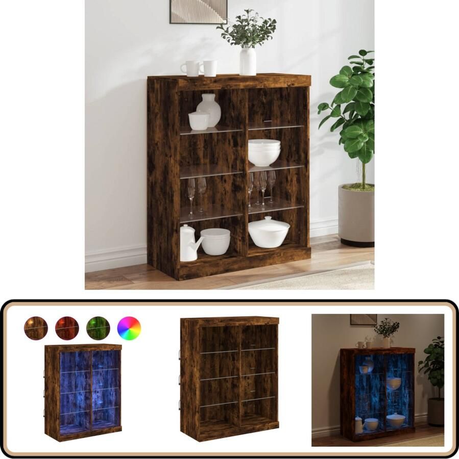 VidaXL Dressoir LED-verlichting Gerookt Eiken 81x37x100cm Dressoir Buffetkast Led Verlichting Houten Kast Gerookt Eiken