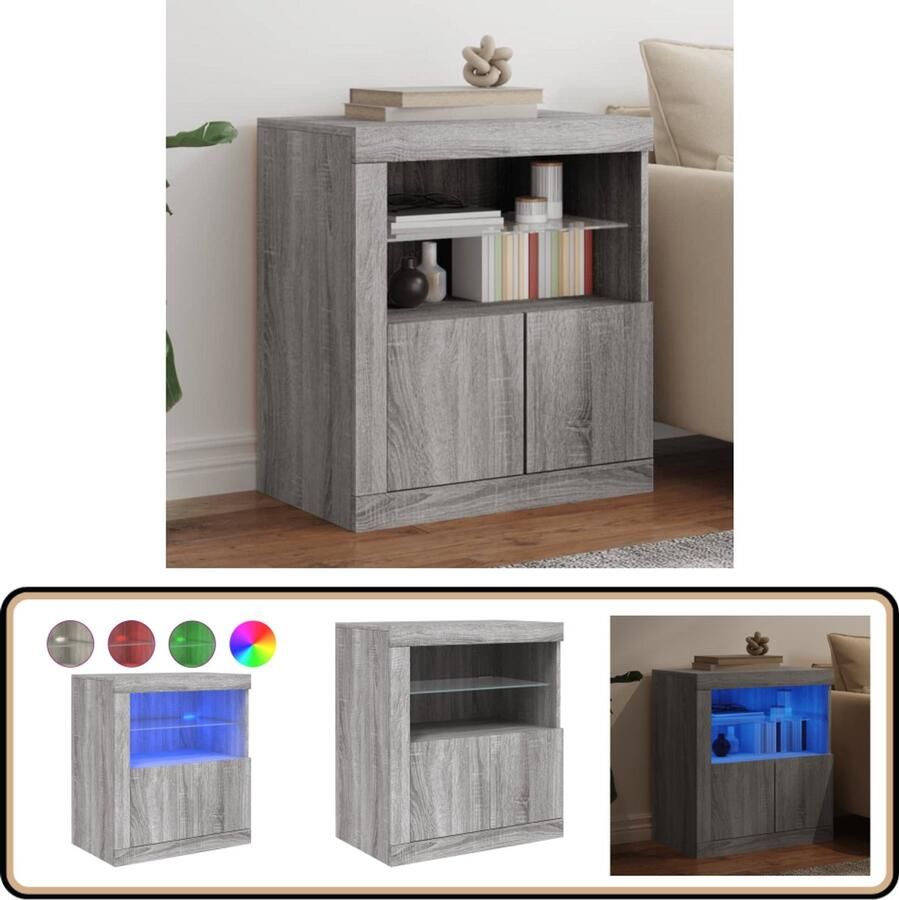 VidaXL Dressoir LED Verlichting Grijs Eiken Dressoir Buffetkast Led Verlichting Houten Kast Grijze Kast