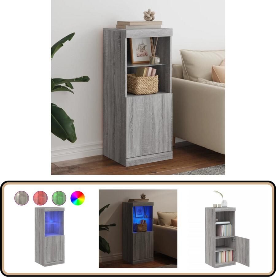 VidaXL Dressoir LED-verlichting Grijs Sonoma Eiken Dressoir Buffetkast Led Verlichting Grijze Kast Houten Dressoir - Foto 2
