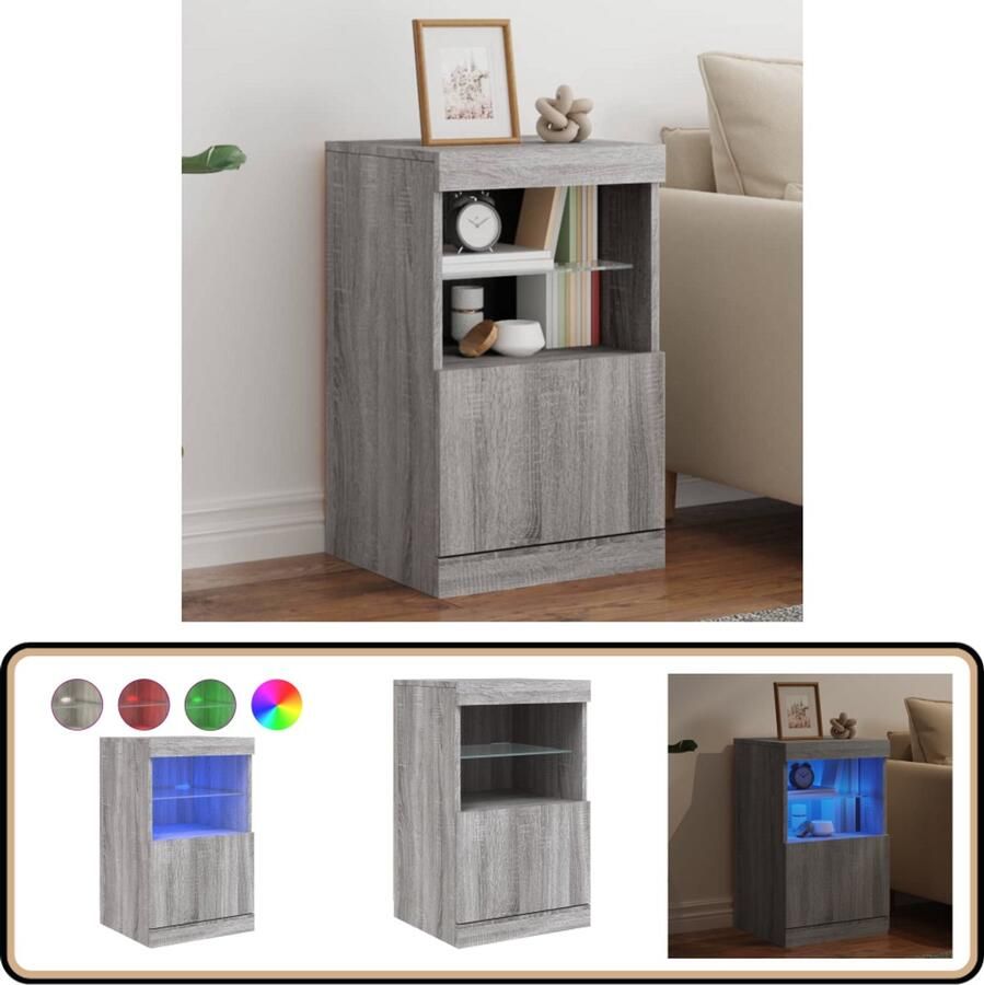 VidaXL Dressoir LED-verlichting Grijs Sonoma Eiken Dressoir Buffetkast Led Verlichting Grijze Kast Houten Kast - Foto 3