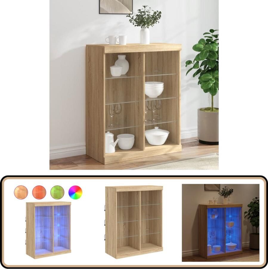 VidaXL Dressoir LED-verlichting Sonoma Eiken Dressoir Buffetkast Led Verlichting Sonomapine Houten Kast