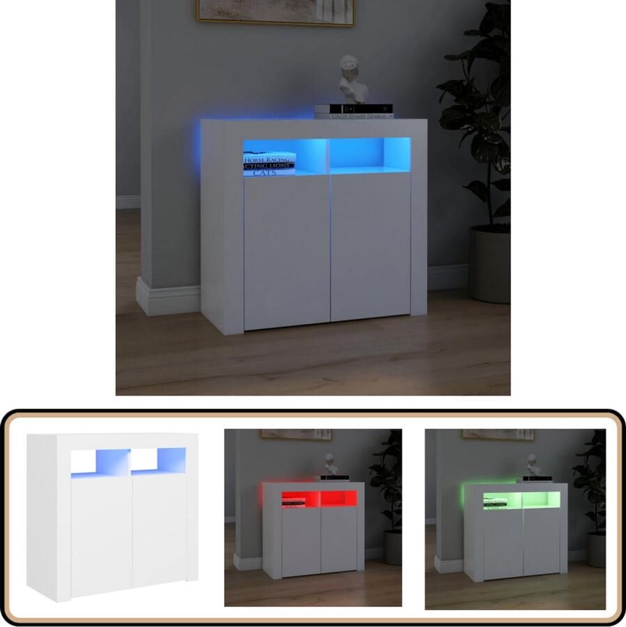 VidaXL Dressoir LED-verlichting Wit 80x35x75 cm Dressoir Tv-meubel Led Verlichting Houten Dressoir Wit Dressoir