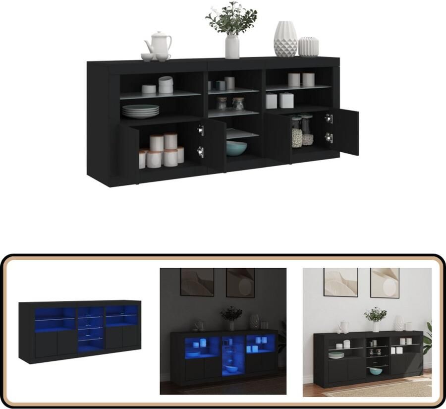 VidaXL Dressoir LED-verlichting Zwart 162 cm Modern Dressoir Led Verlichting Rgb Licht Opberg Kast Tv Meubel - Foto 2