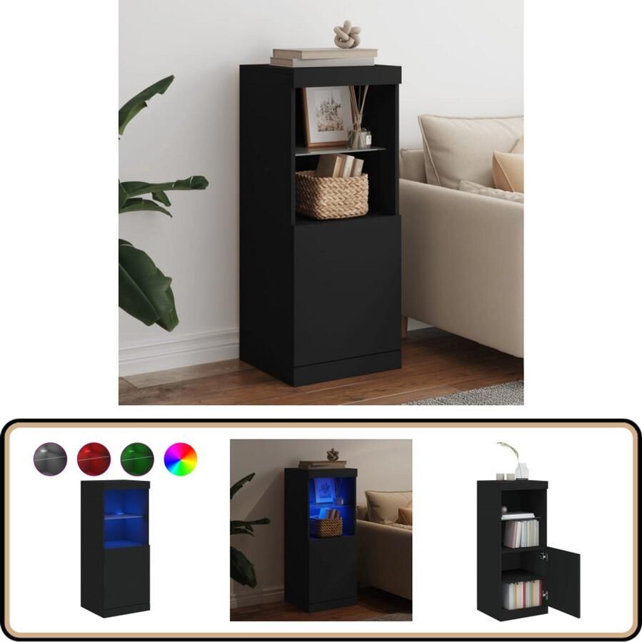 VidaXL Dressoir LED-verlichting Zwart 41x37x100 cm Moderne Kast Dressoir Buffetkast Led Verlichting Zwarte Kast - Foto 2