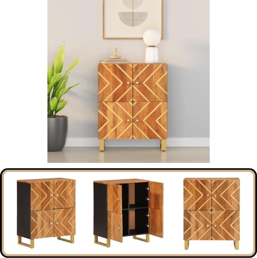 VidaXL Dressoir Mangohout 60x33 5x75 cm Bruin Zwart Dressoir Vintage Dressoir Houten Dressoir Mangohouten Dressoir Opbergkast - Foto 3