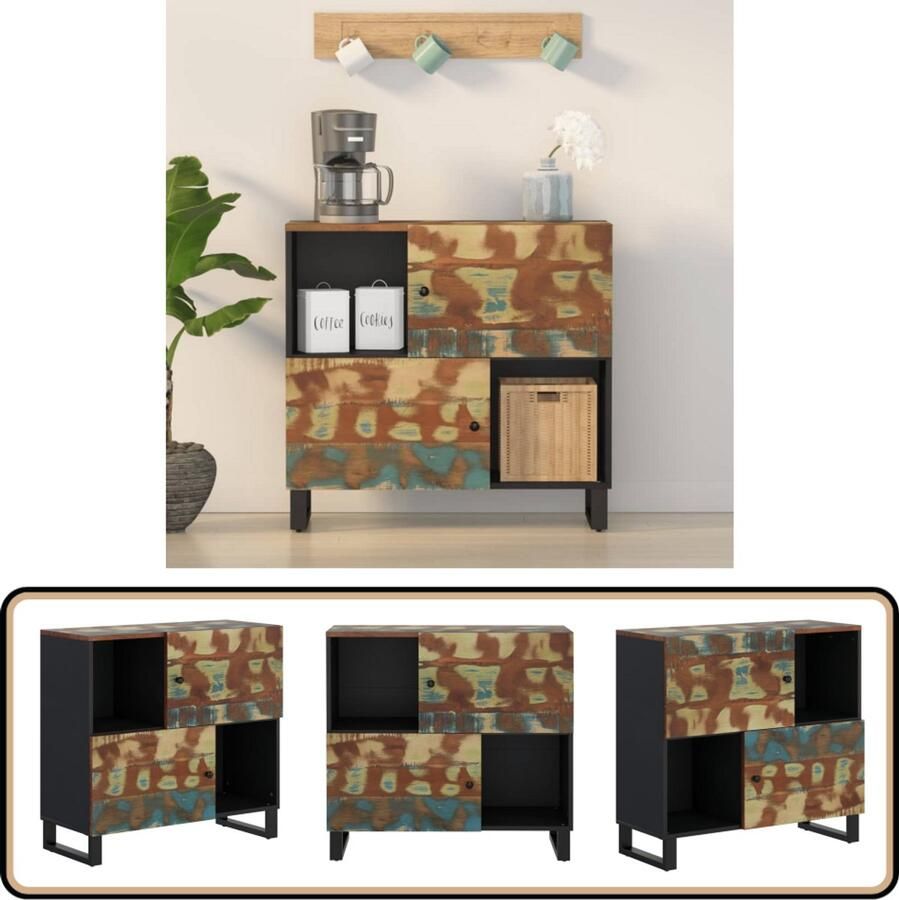 VidaXL Dressoir Massief Gerecycled Hout 80x33x75cm Dressoir Vintage Dressoir Houten Dressoir Landelijk Dressoir Industriële Dressoir - Foto 2