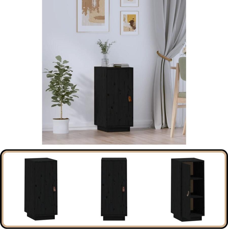 VidaXL Dressoir Massief Grenenhout Zwart 34x40x75 cm Dressoir Massief Hout Grenenhout Zwarte Dressoirs Tv Meubel - Foto 2