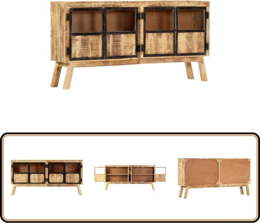 The Living Store Dressoir 160x30x80 cm massief ruw mangohout bruin en zwart Dressoir Kasten Meubels Salontafel Livingroom