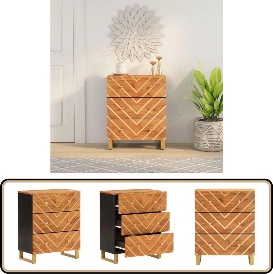 VidaXL Dressoir Massief Mangohout 60x33 5x75 cm Dressoir Mango Houtsoort Vintage Stijl Salontafel Opbergmeubel - Foto 2