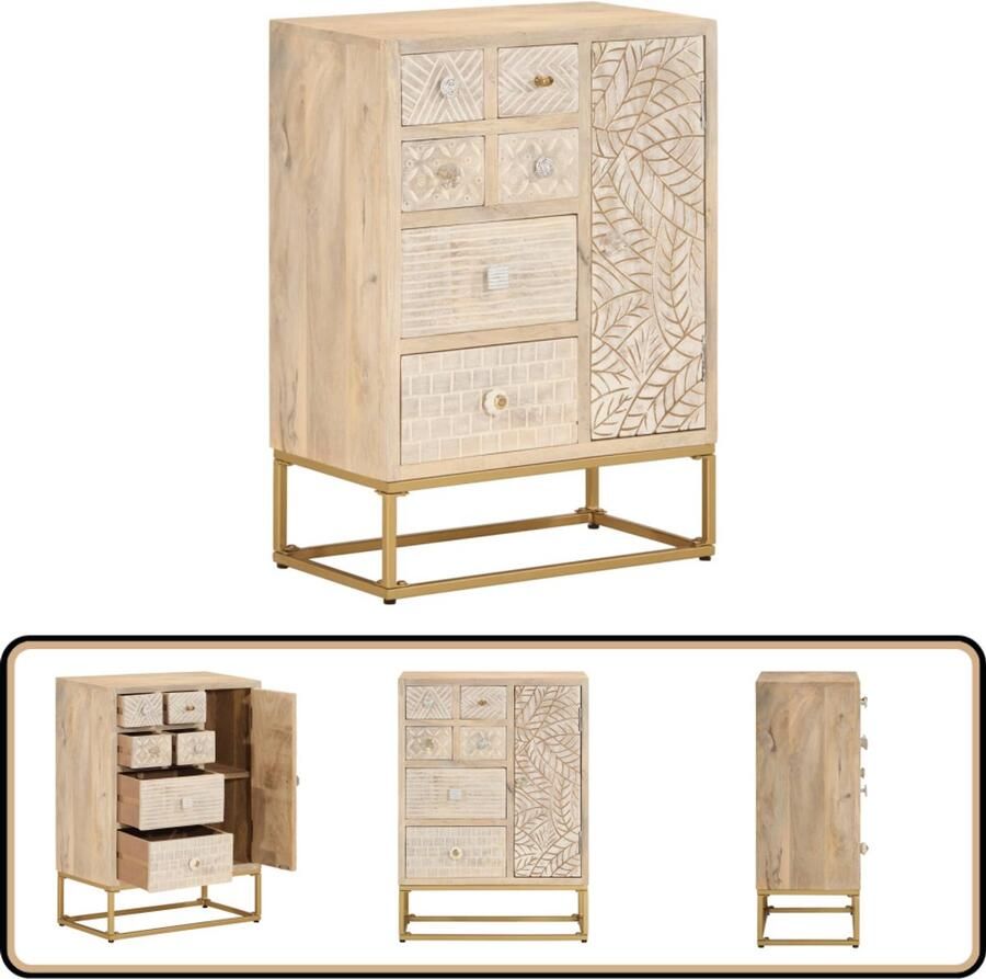 VidaXL The Living Store Dressoir 55x30x76 cm massief mangohout en ijzer Dressoir Kast Opbergkast Mangohout Bruin