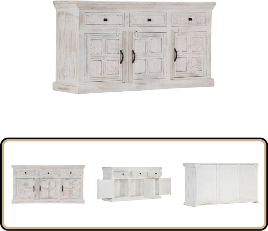 VidaXL Dressoir Massief Mangohout Wit 140x40x74 cm Dressoir Mangohout Dressoir Witte Dressoir Vintage Dressoir Salontafel
