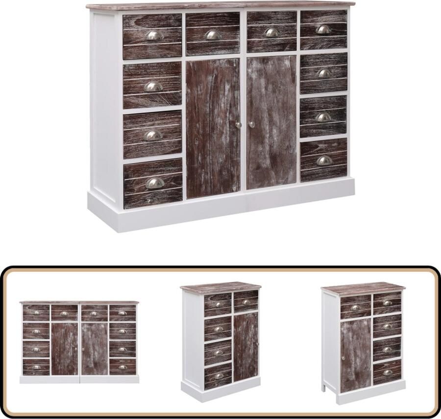 VidaXL Dressoir 10 lades hout bruin 113x30x79 cm Dressoir Kast Meubels Opbergruimte Salontafel