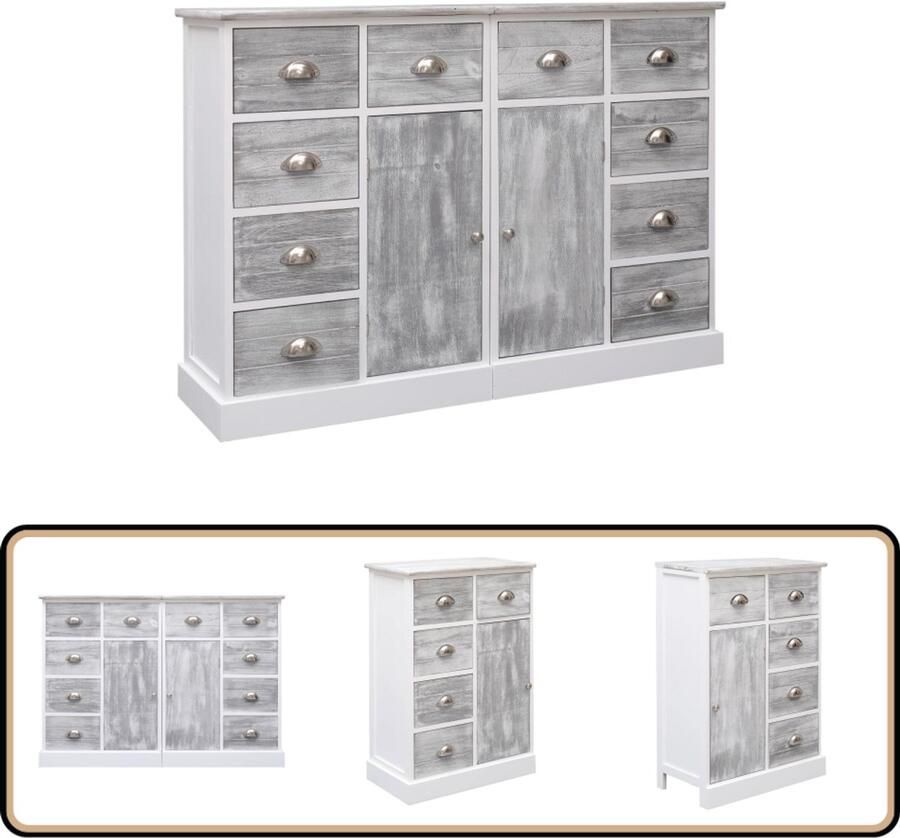 VidaXL Dressoir 10 lades 113x30x79 cm Hout Grijs Dressoir Kast Meubels Opbergruimte Livingroom