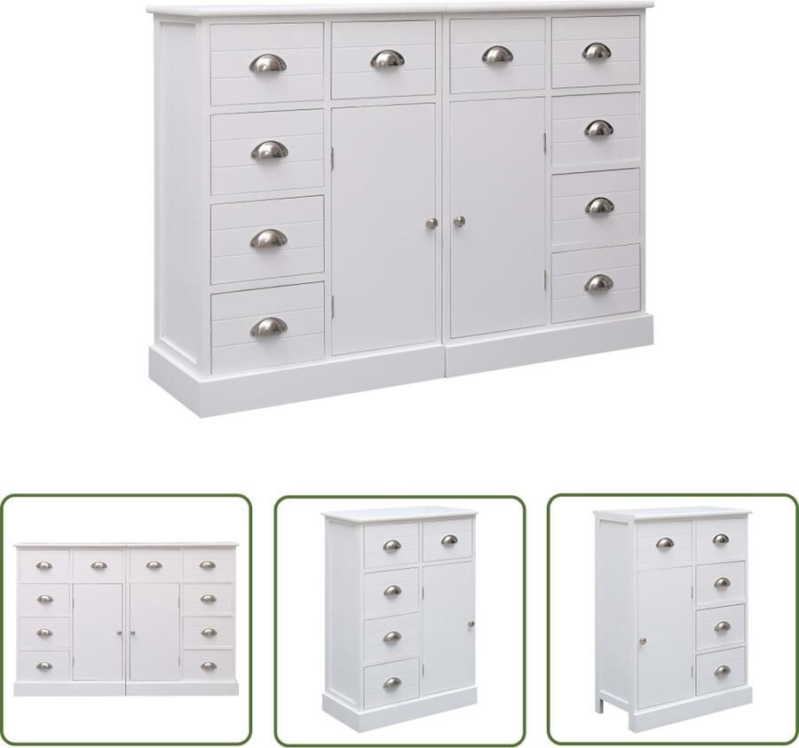 The Living Store Dressoir met 10 lades 113x30x79 cm hout wit Dressoir Commode Kast Meubilair Slaapkamermeubels