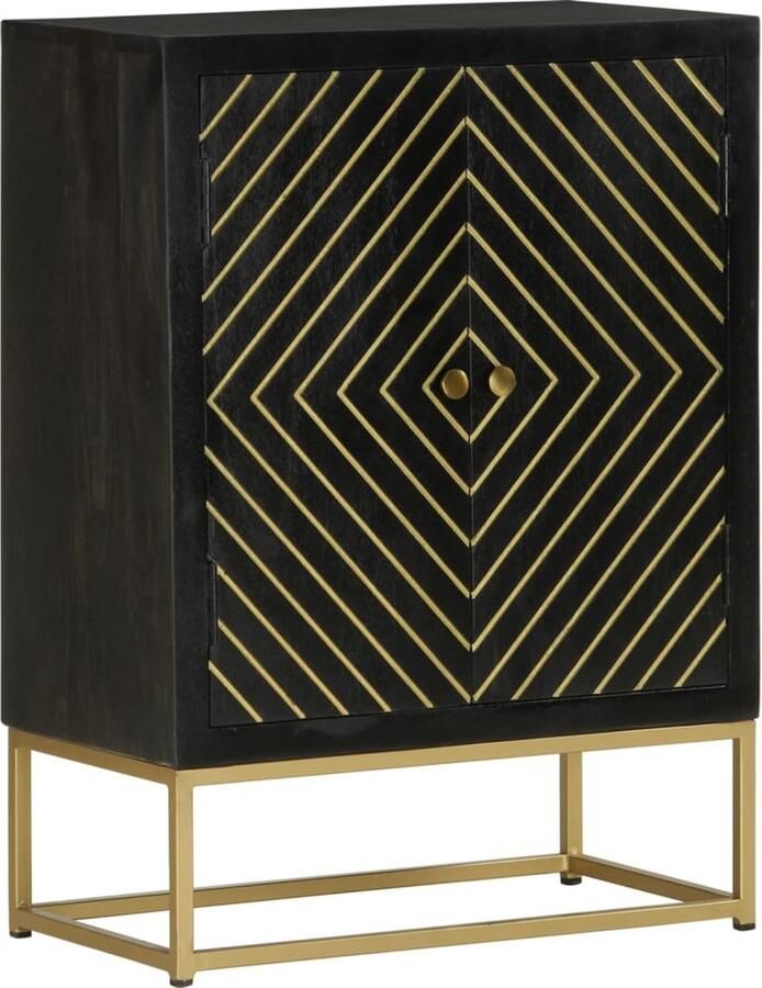 VidaXL -Dressoir-met-2-deuren-55x30x75-cm-mangohout-zwart-en-goud - Foto 4