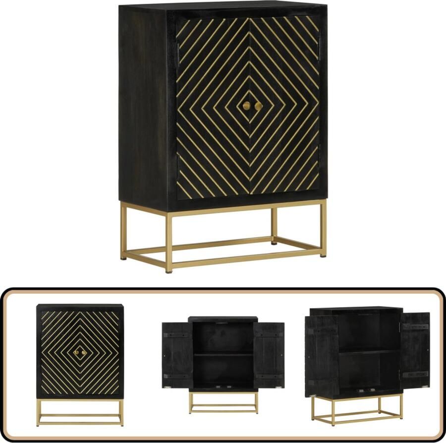 VidaXL Dressoir Mangohout 55x30x75 cm Zwart & Goud Dressoir Kast Mangohout Vintage Industrieel