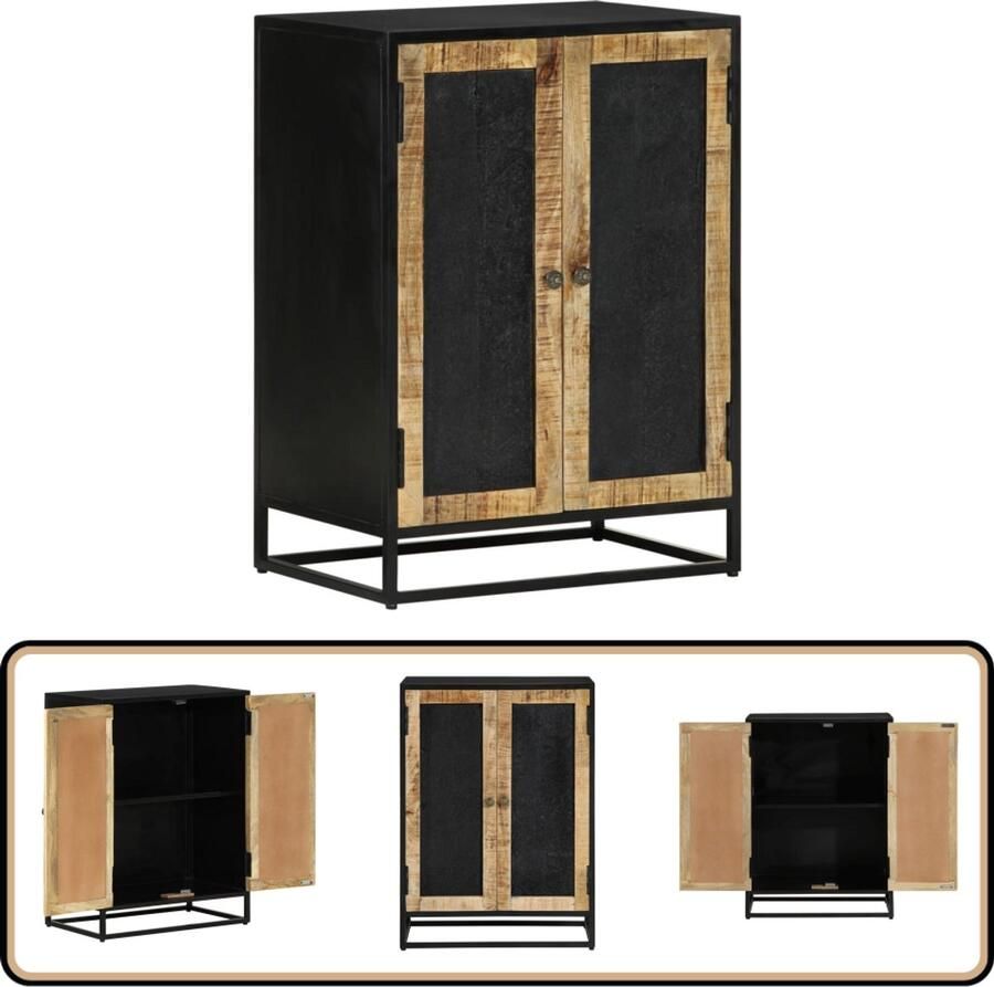 VidaXL Dressoir 2 Deuren Mangohout en IJzer 55x35x75 cm Dressoir Mango Wood Zwarte Kleur Opbergruimte Display Functie
