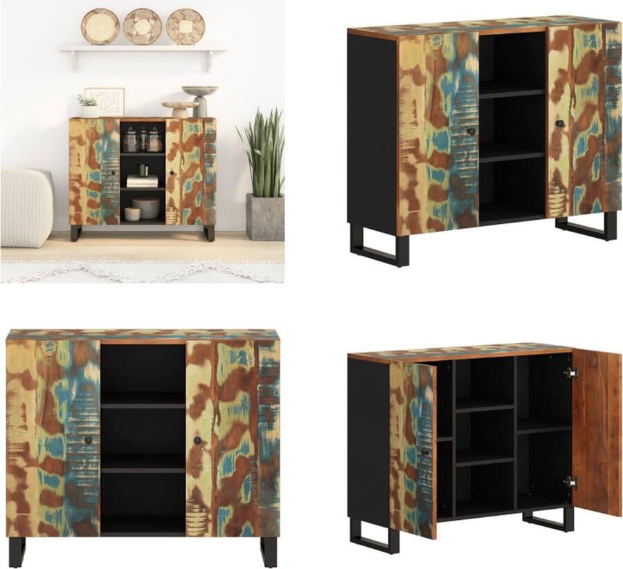 VidaXL Dressoir met 2 deuren 90x33x75 cm massief gerecycled hout Dressoir Dressoirs Kast Dressoirkast - Foto 2