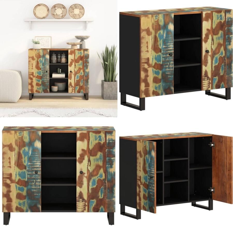 VidaXL Dressoir met 2 deuren 90x33x75 cm massief gerecycled hout Dressoir Dressoirs Kast Dressoirkast